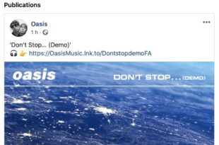Capture d'écran Facebook Oasis single "Don't Stop"... musique
