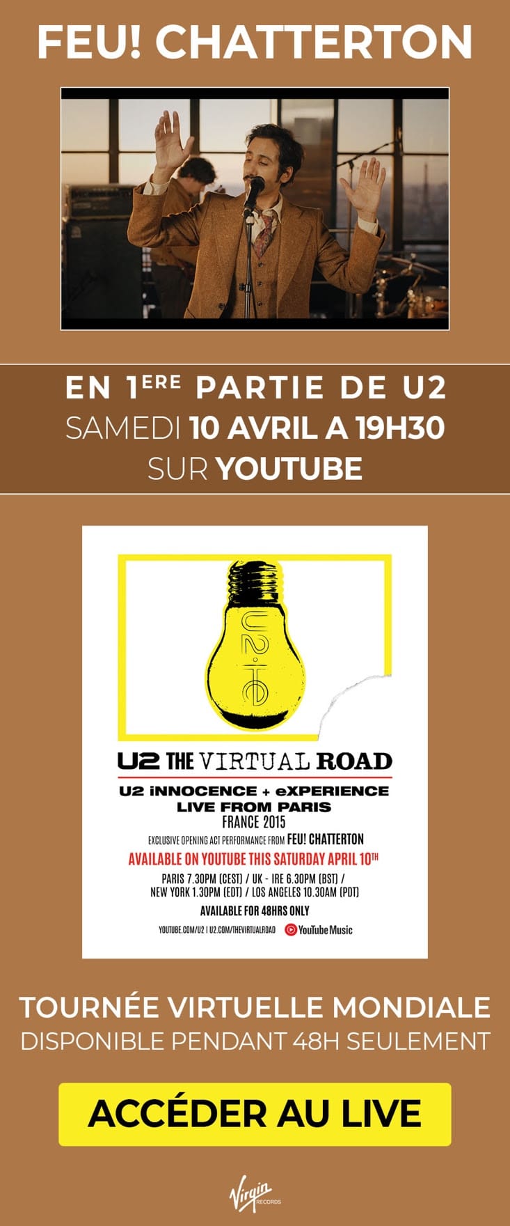 The Virtual Road - Feu! Chatterton en première partie de U2 le samedi 10 avril musique
