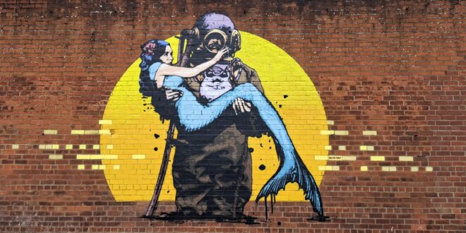 deep love sirène et plongeur image street-art belfast irlande du nord